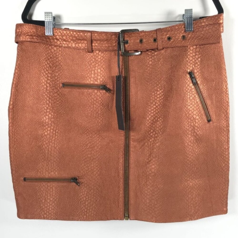 NWT HOUSE OF‎ HARLOW x REVOLVE 100% LEATHER Full Zip Belt Mini Skirt Size XL